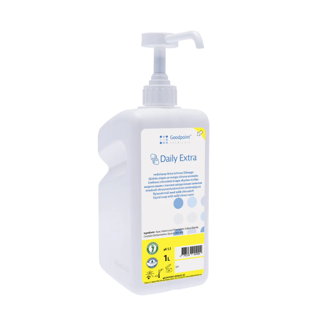 Daily Extra, õrna tsitruselõhnaga vedelseep, 1l ja 5l